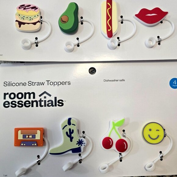 Room Essentials Silicone Straw Toppers Dishwasher Safe 8-Pack Cartoon Fun Assort - Picture 3 of 5